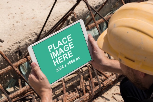 Construction worker holding iPad pro