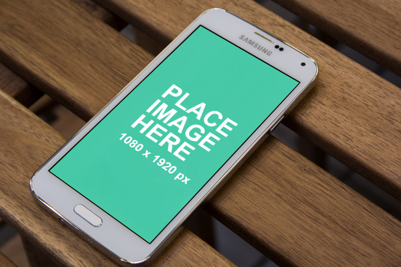 Samsung Galaxy S5 on bench